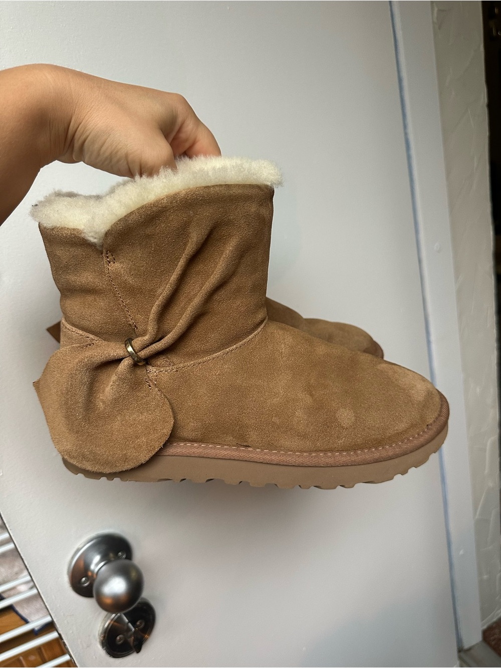 UGG Tan Suede Shearling-Lined Winter Boots